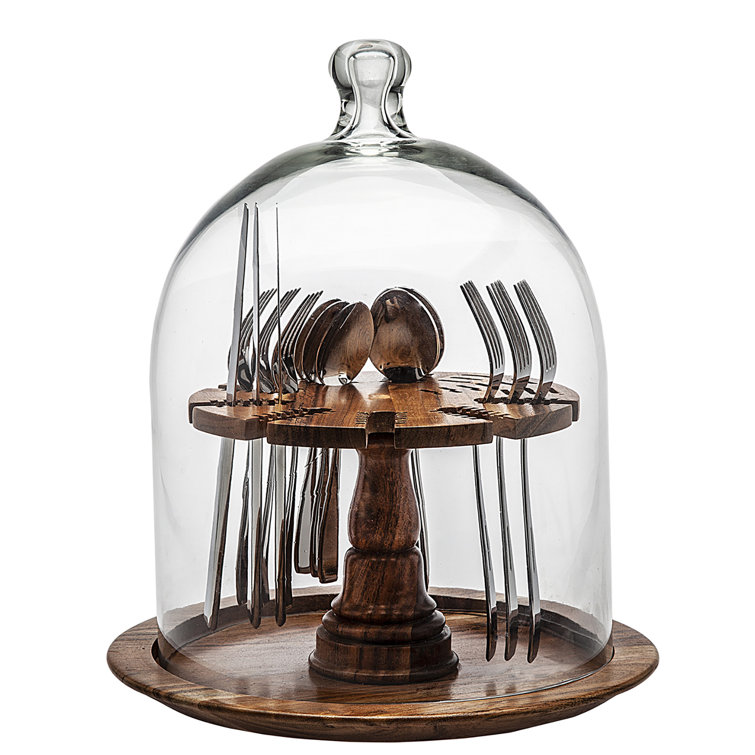 Godinger Silver Art Co Wood and Glass Domed Round Flatware Caddy & Reviews Wayfair